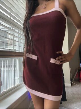 Chanel Burgundy Pink Knit Mini Dress Size 34 New With Tags